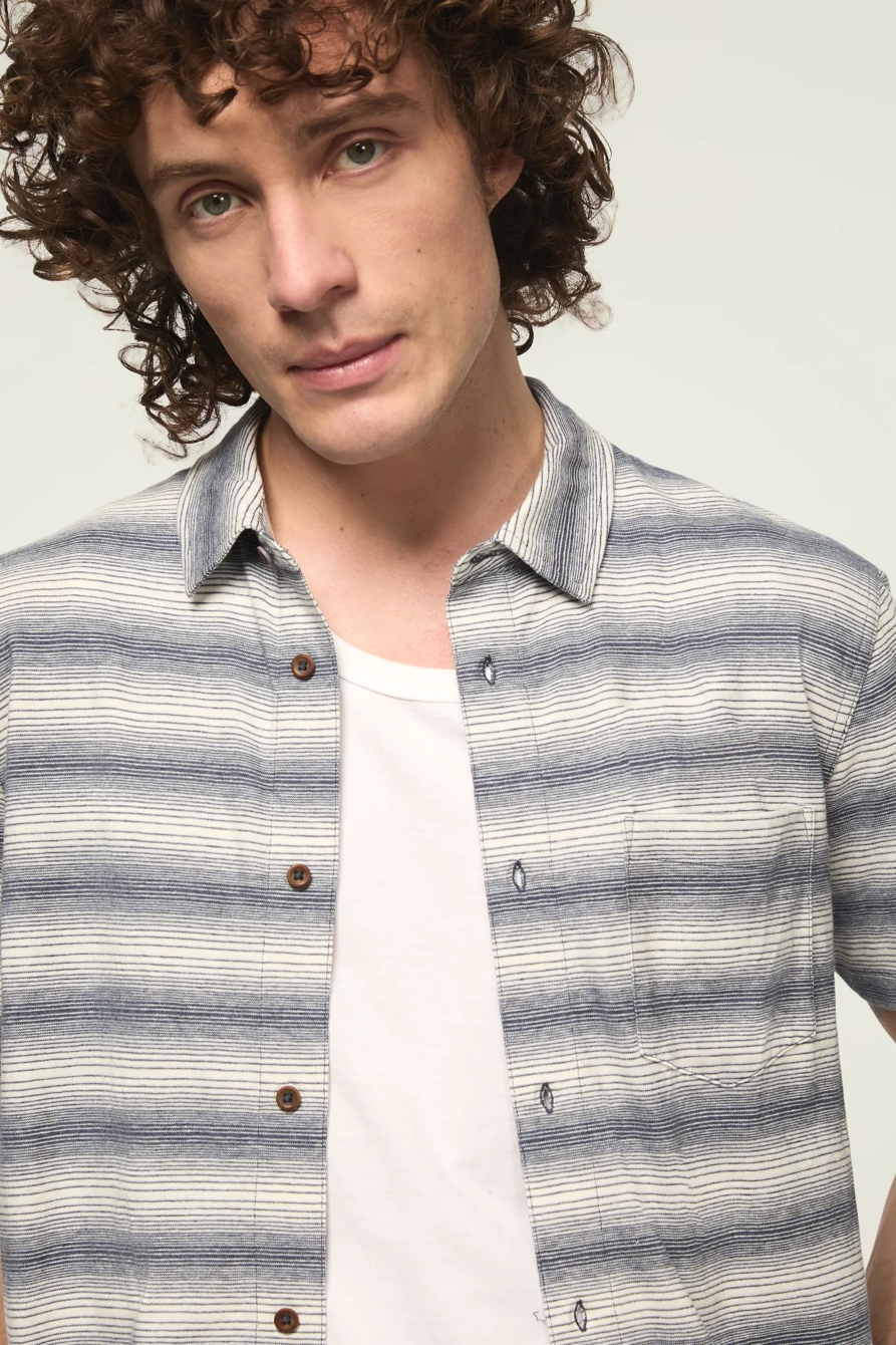 LINEN STRIPED SHORT SLEEVE SHIRT — BLUE MULTI — image 2