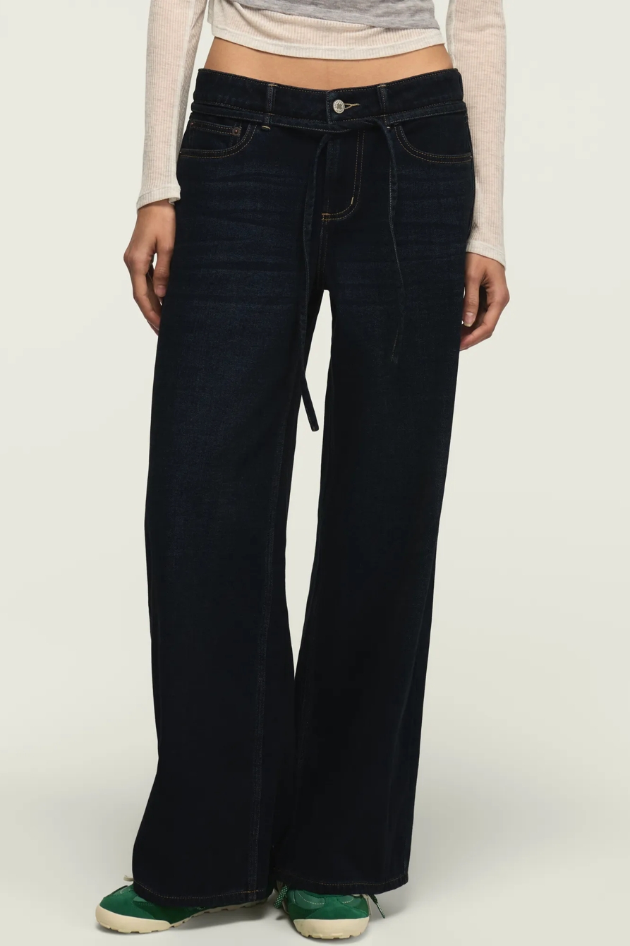 DENIM LUXE BELTED WIDE LEG — LUSH WASH — image 1