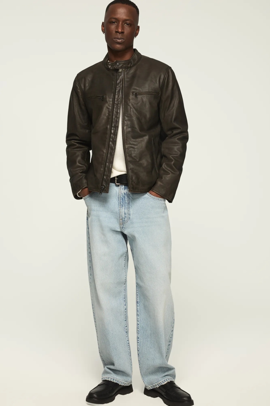 WASHED LEATHER BONNEVILLE JACKET — WASHED BLACK — image 6