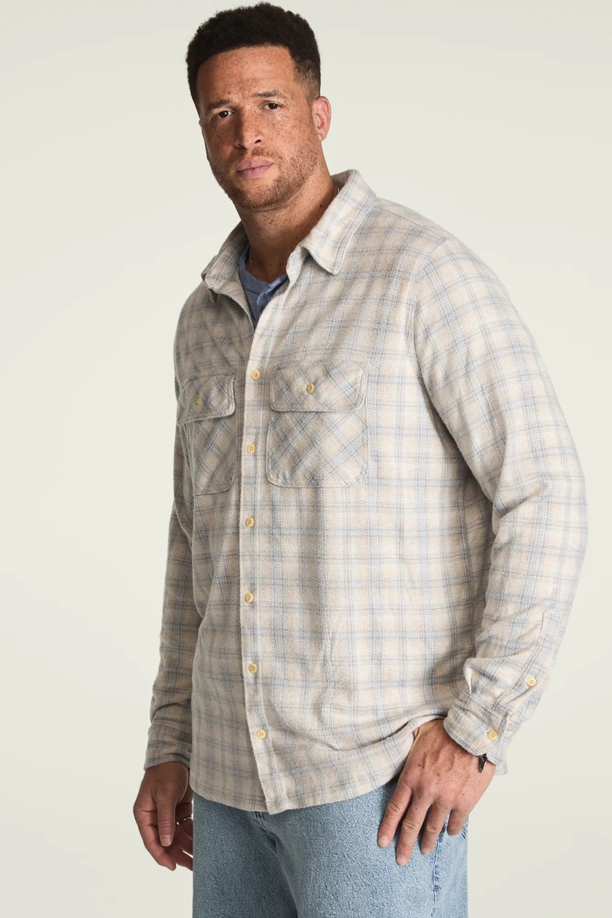BIG AND TALL DOUBLE FACED SOFT PLAID KNIT SHIRT — GREY MULTI — image 5