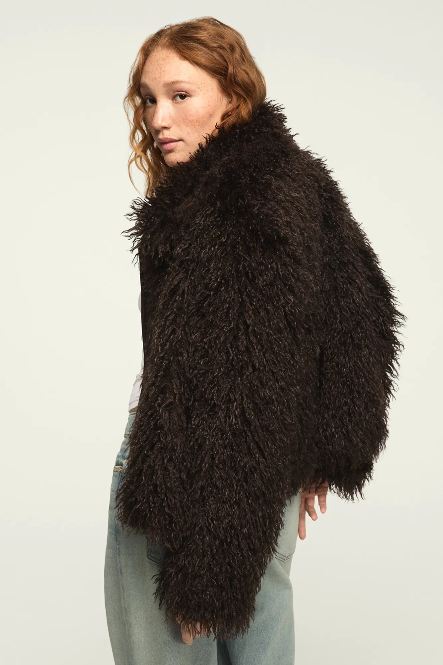 SHAGGY FAUX FUR COAT — BROWN — image 4