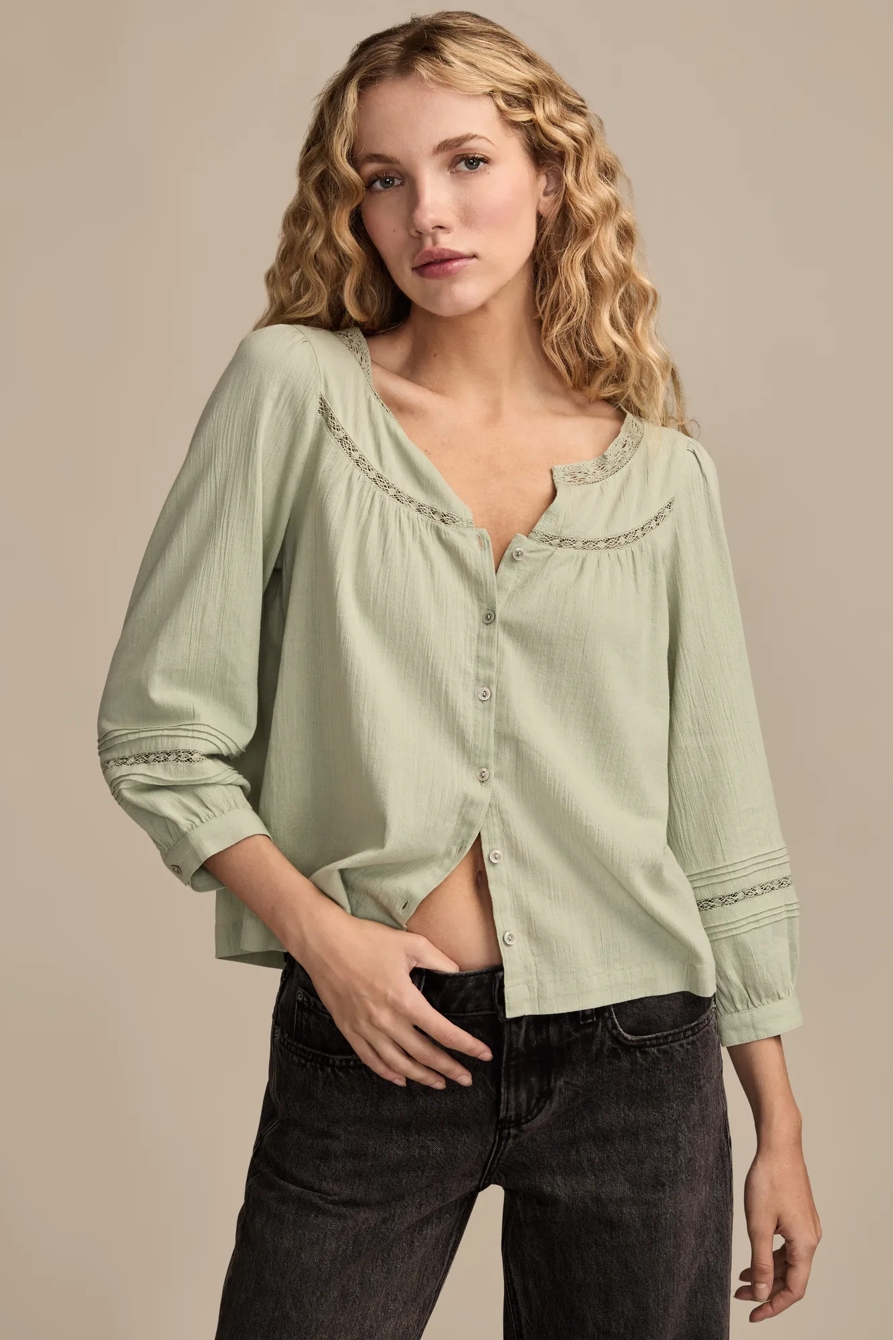 LACE LONG SLEEVE TOP — Aqua Gray — image 1