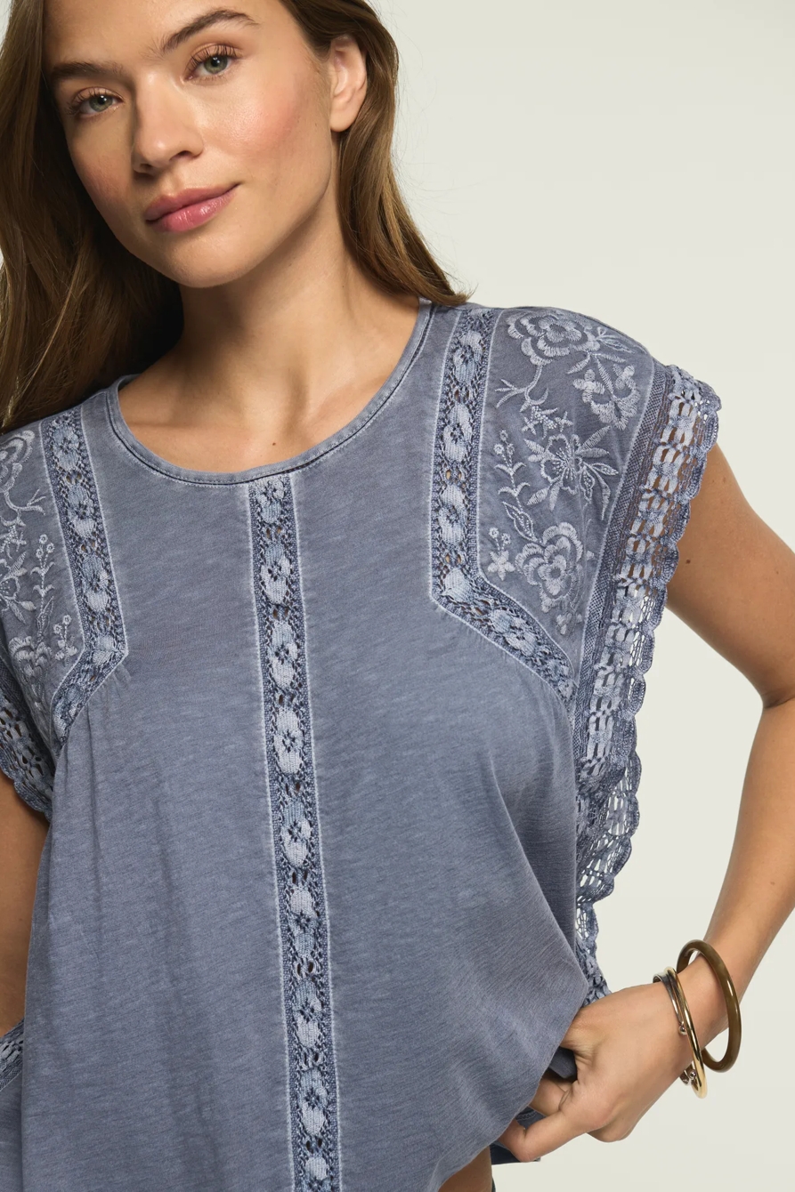 EMBROIDERED BOXY KNIT TOP — FLINT STONE — image 2