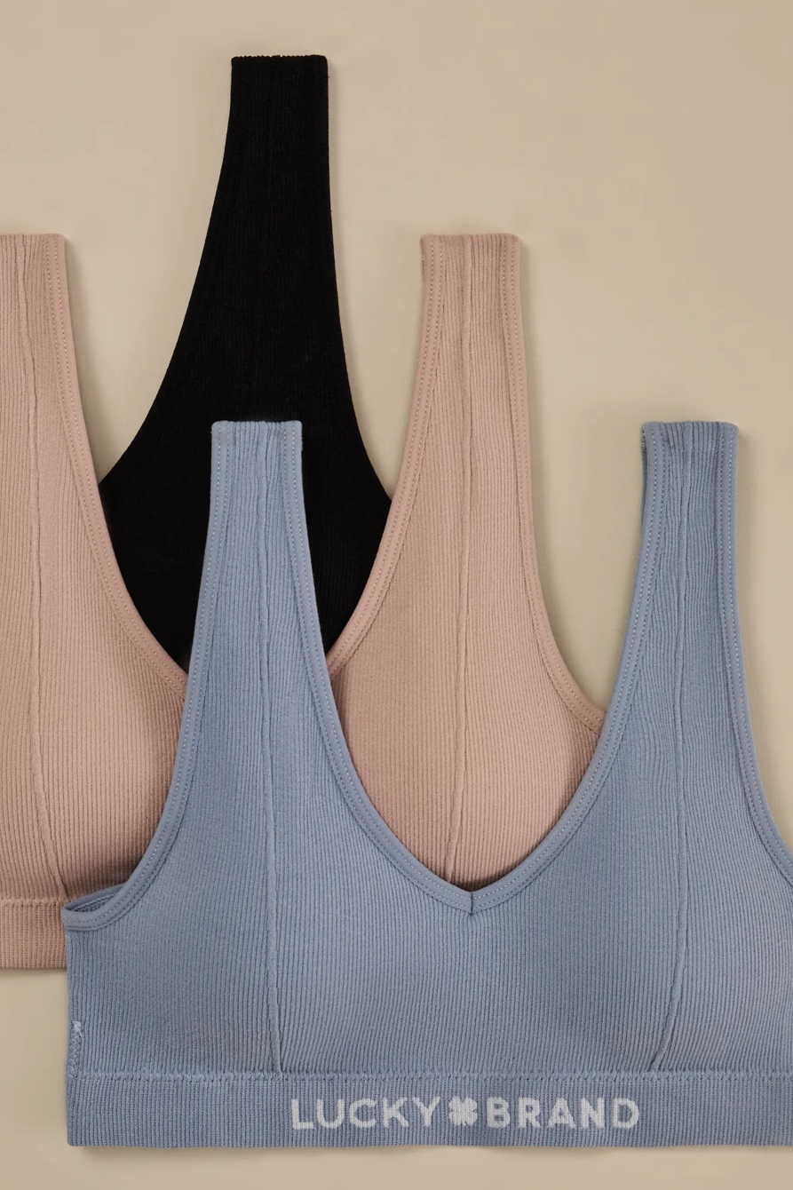 3PK RIB COMFORT BRA — MEDIUM BLUE — image 2