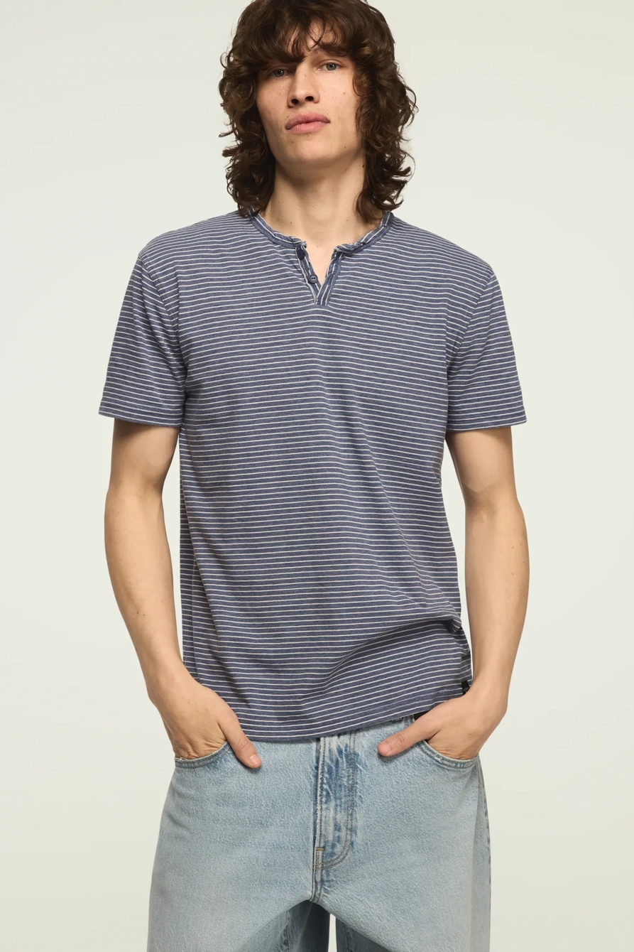 STRIPED VENICE BURNOUT NOTCH NECK TEE — BLUE MULTI — image 2