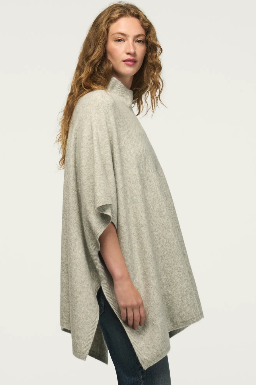 MOCK NECK PONCHO SWEATER — LIGHT HEATHER GRAY — image 4
