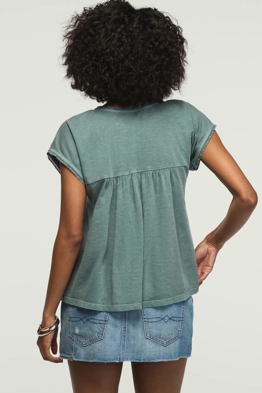 EMBROIDERED DOLMAN YOKE TOP — CAMEO BLUE — image 3