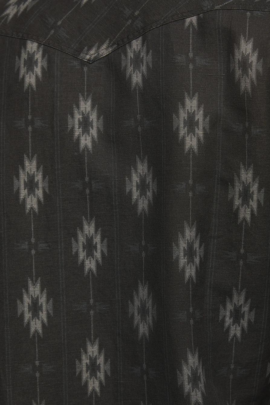 LINEN LONG SLEEVE WESTERN SHIRT — BLACK MULTI — image 4