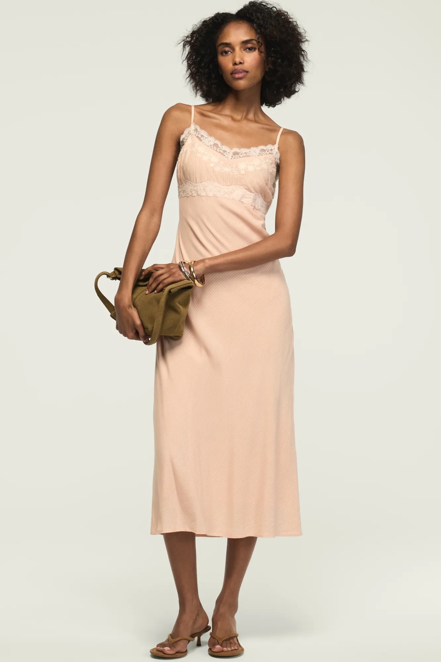 LACE TRIM MIDI DRESS — BLUSH — image 5