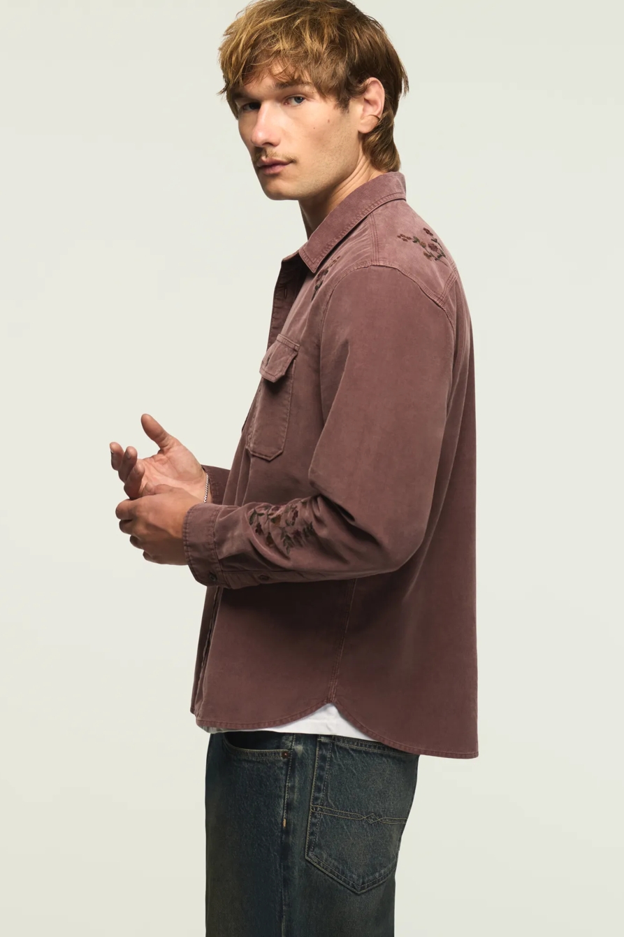 LONG SLEEVE EMBROIDERED CORDUROY WORKSHIRT — PEPPERCORN — image 7