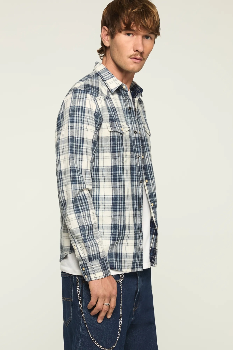 INDIGO TWILL LONG SLEEVE WESTERN SHIRT — INDIGO MULTI — image 4