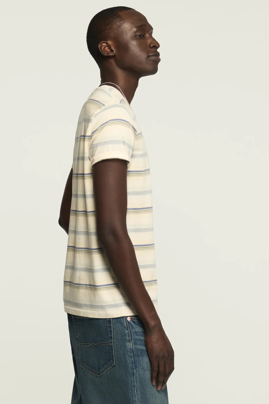 STRIPED SHORT SLEEVE SUPIMA CREW NECK TEE — GARDENIA MULTI — image 4