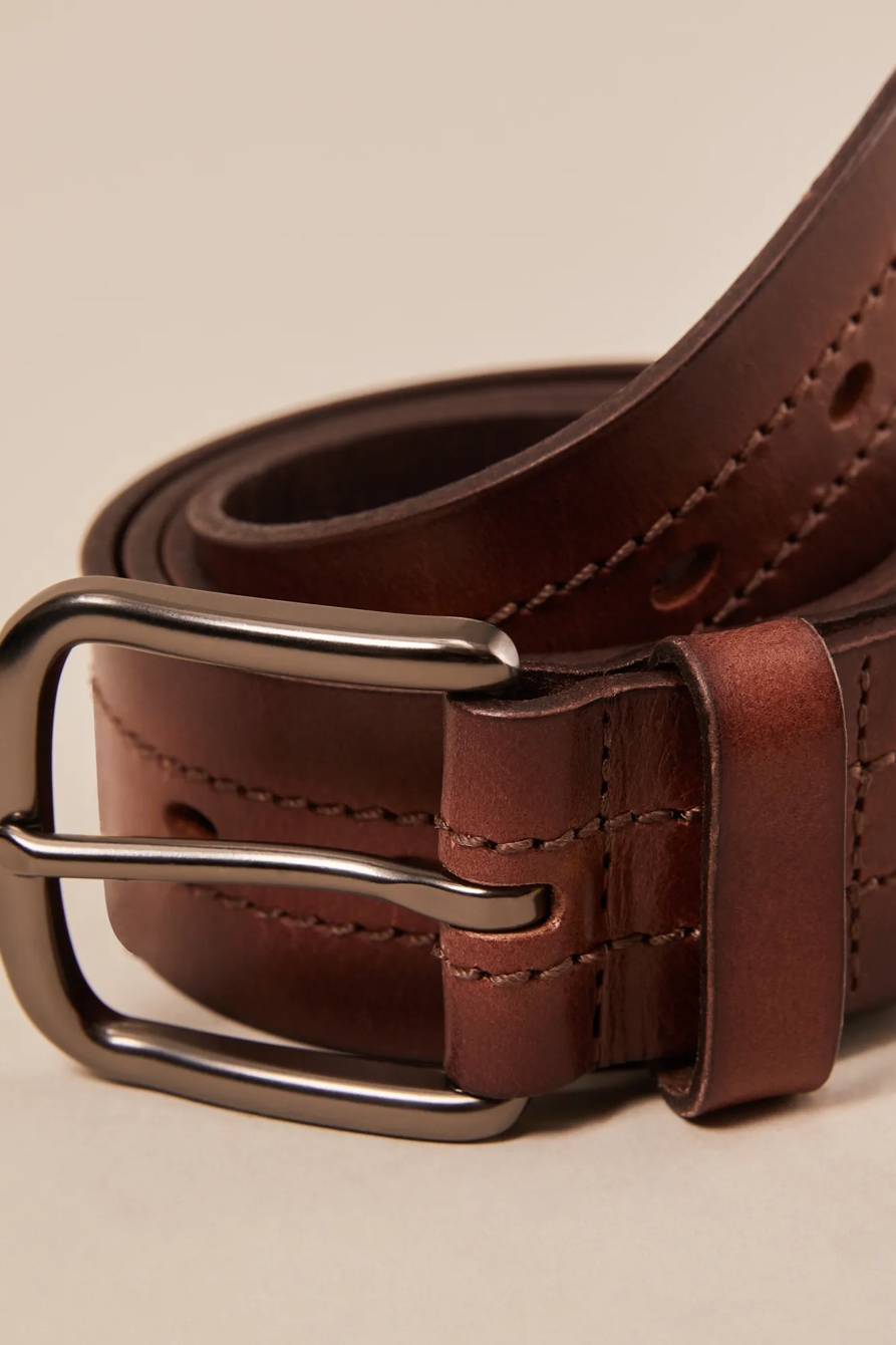 DOUBLE STITCH LEATHER BELT — BROWN — image 3