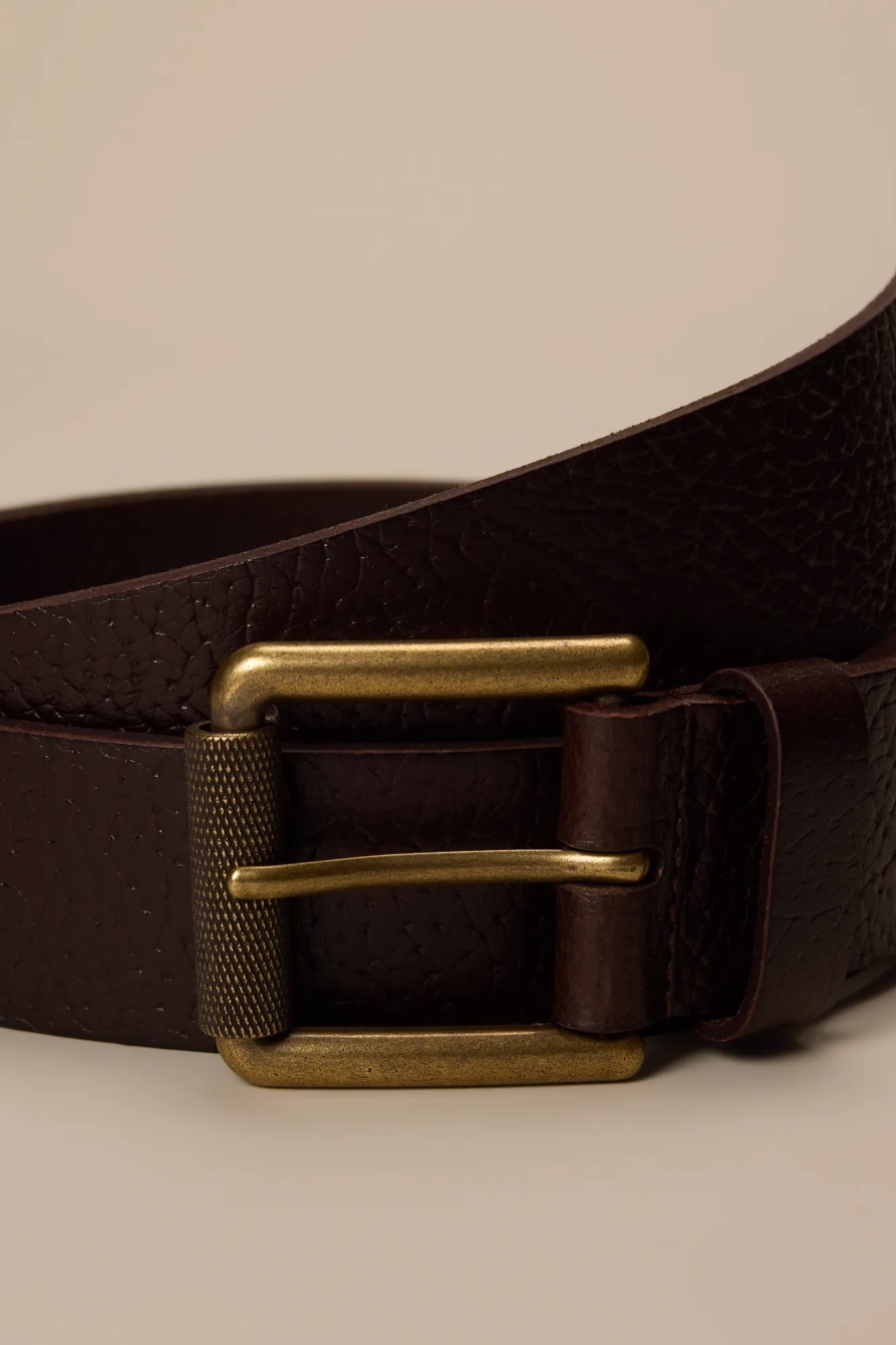 TEXTURED LEATHER BELT — DARK BROWN — image 3