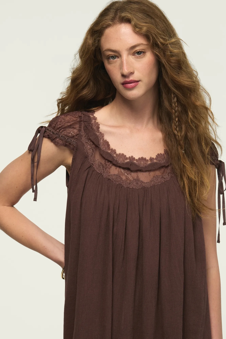 LACE BABYDOLL MINI DRESS — FRENCH ROAST — image 5