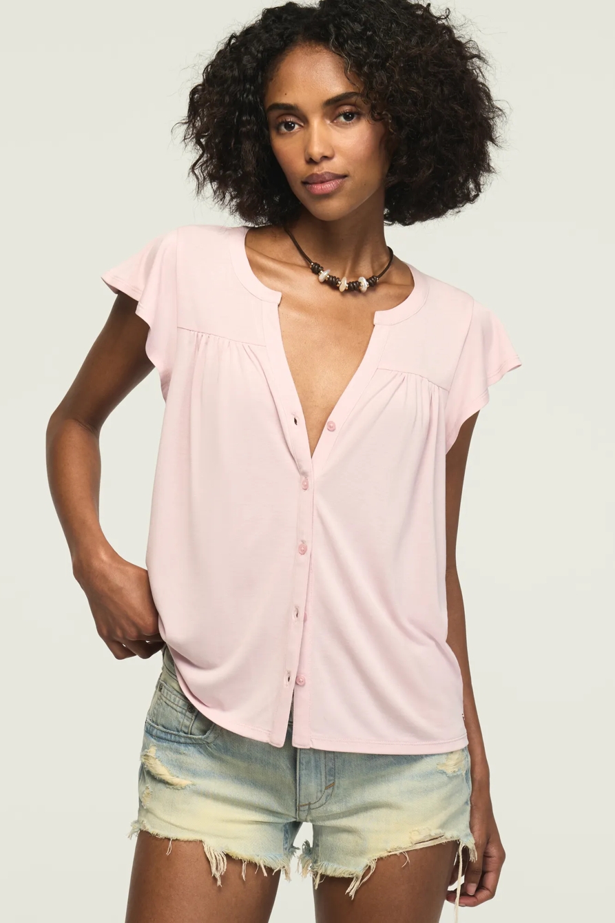 SANDWASH BUTTON UP NOTCH TOP — SHELL PINK — image 1
