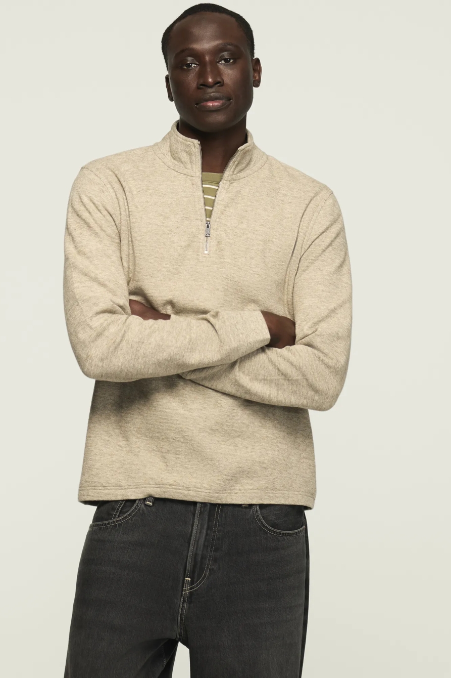 1/4 ZIP TEXTURED PULLOVER — OATMEAL — image 1
