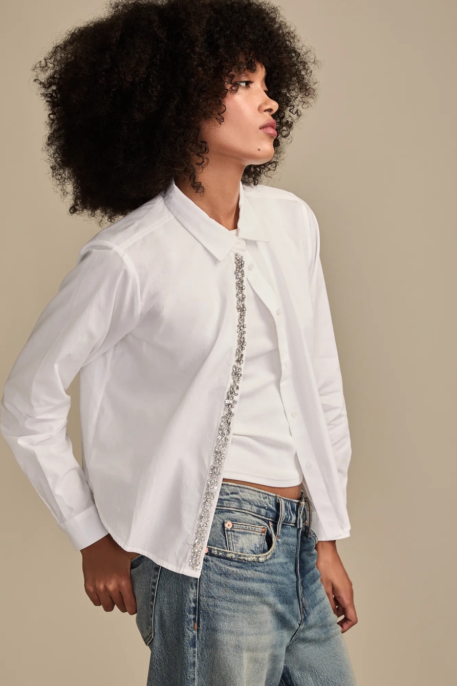 BEJEWELED BUTTON UP SHIRT — BRIGHT WHITE — image 4