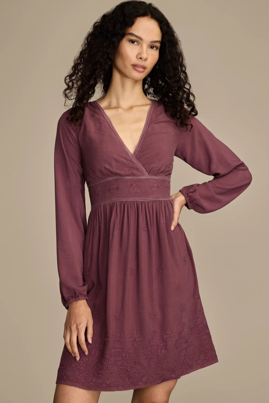 LONG SLEEVE CUTWORK MINI DRESS — HUCKLEBERRY — image 1