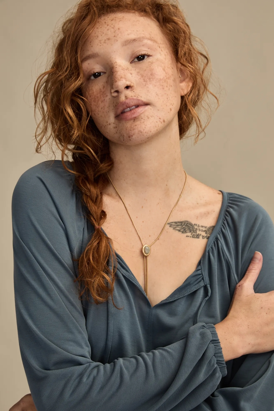 TIE FRONT SANDWASH BUBBLE TOP — STORMY WEATHER — image 2