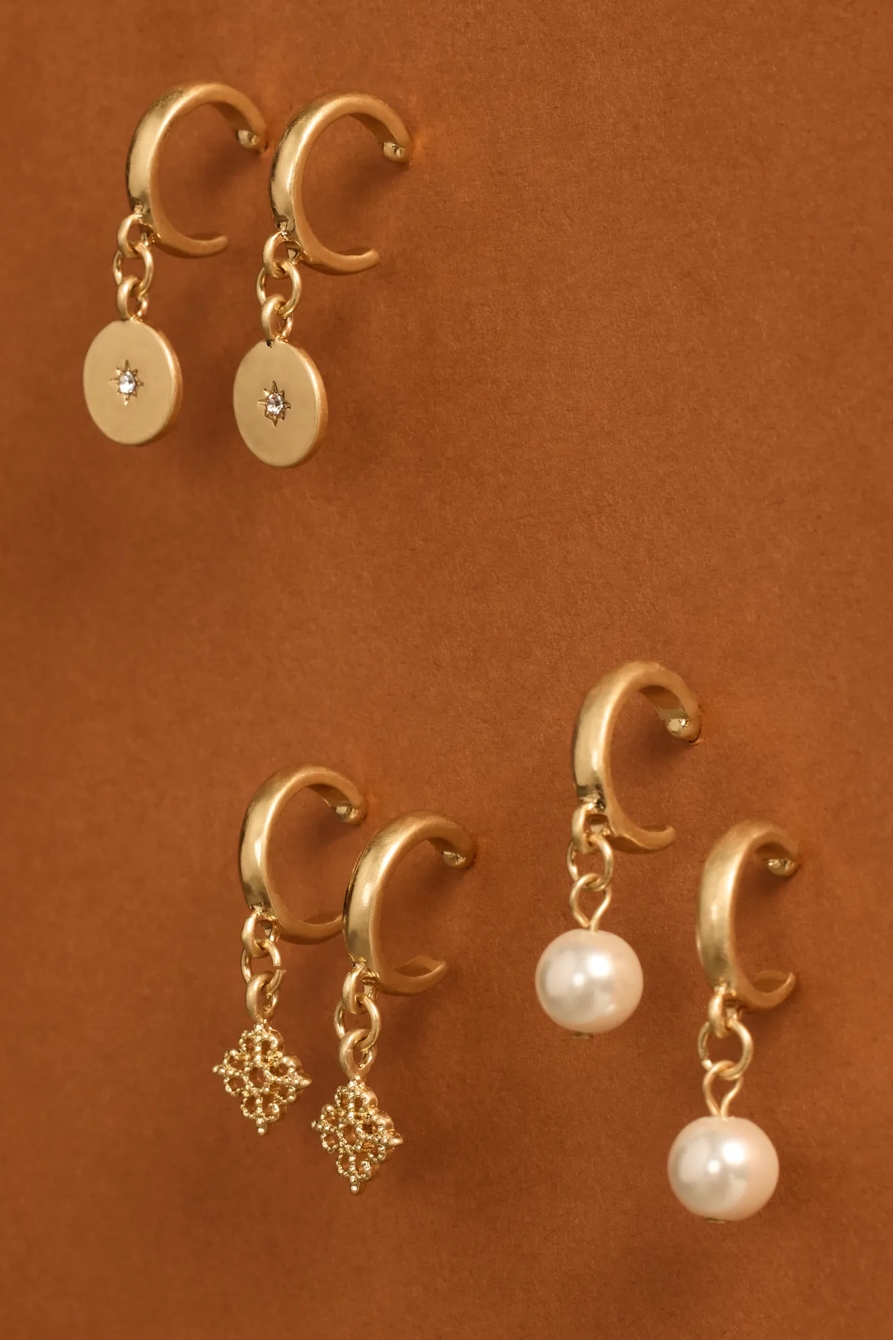 CHARM HOOP EARRING SET — GOLD — image 2