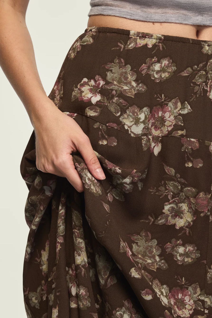 FLORAL DROP WAIST MIDI SKIRT — TAUPE FLORAL — image 5