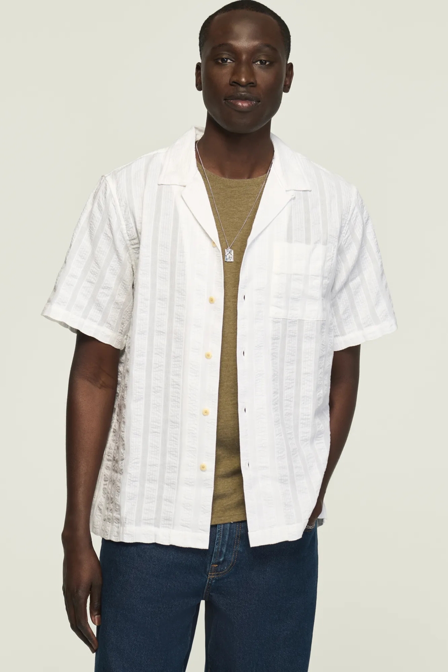 SEERSUCKER CAMP COLLAR SHIRT — BRIGHT WHITE — image 1