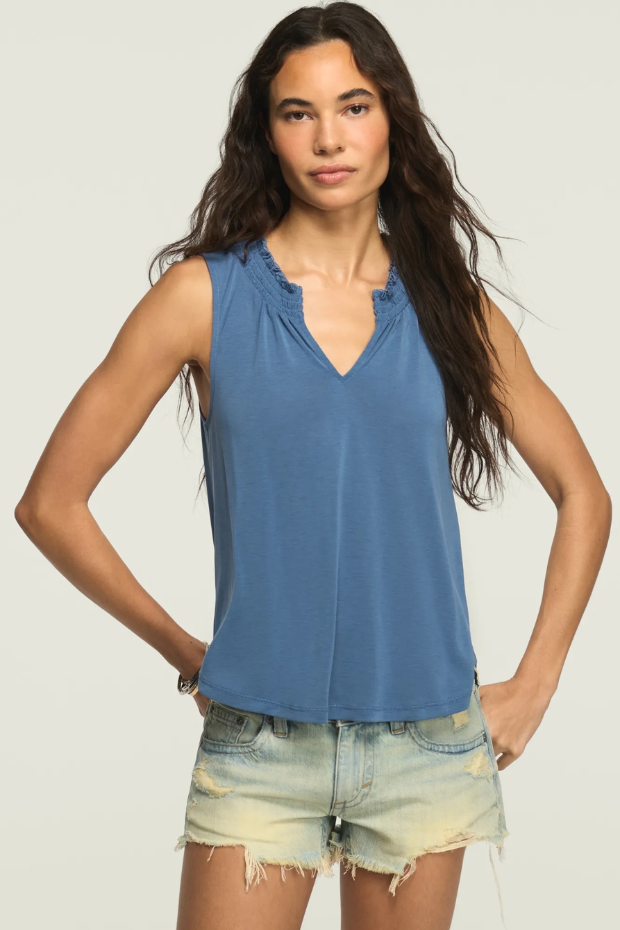 SANDWASH SMOCKED TRIM TANK — TRUE NAVY — image 2