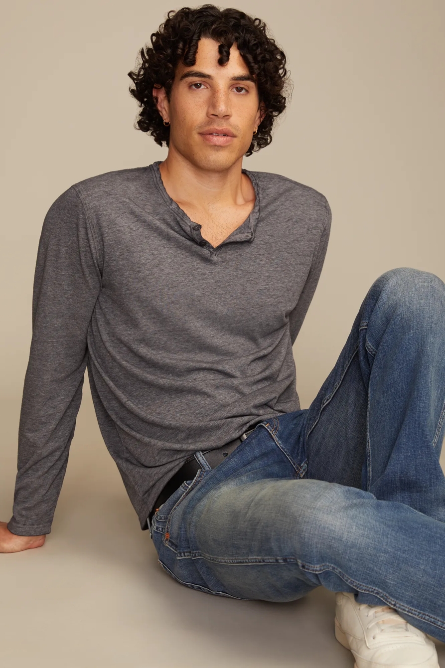 VENICE BURNOUT LONG SLEEVE NOTCH NECK TEE — JET BLACK — image 2