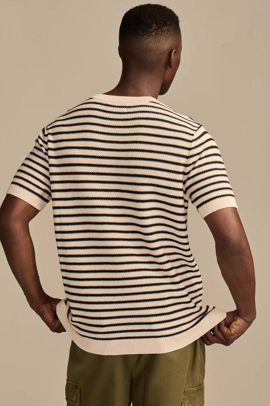 SHORT SLEEVE STRIPE TEXTURED SWEATER CREW — Turtledove — image 3