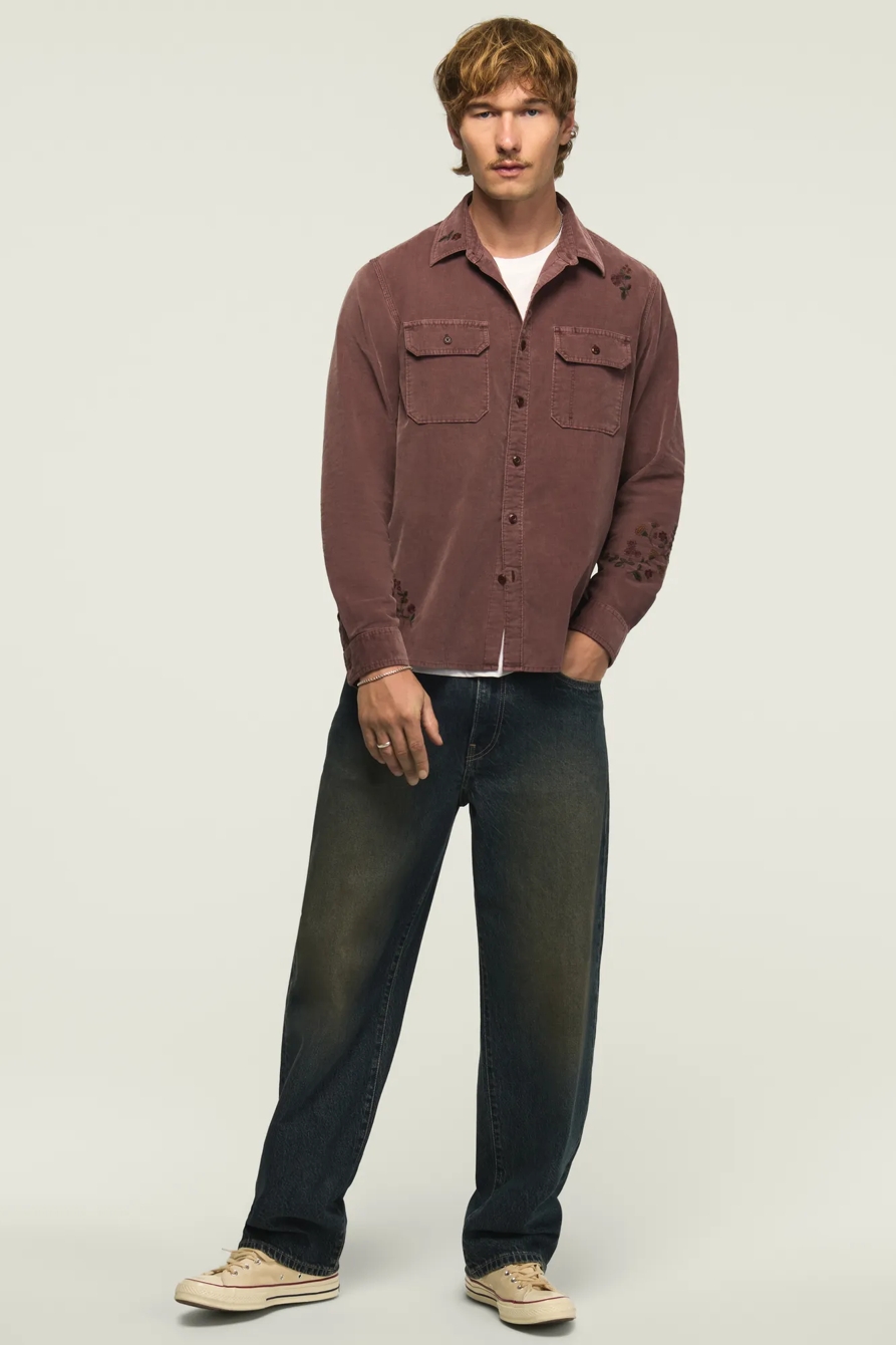 LONG SLEEVE EMBROIDERED CORDUROY WORKSHIRT — PEPPERCORN — image 6