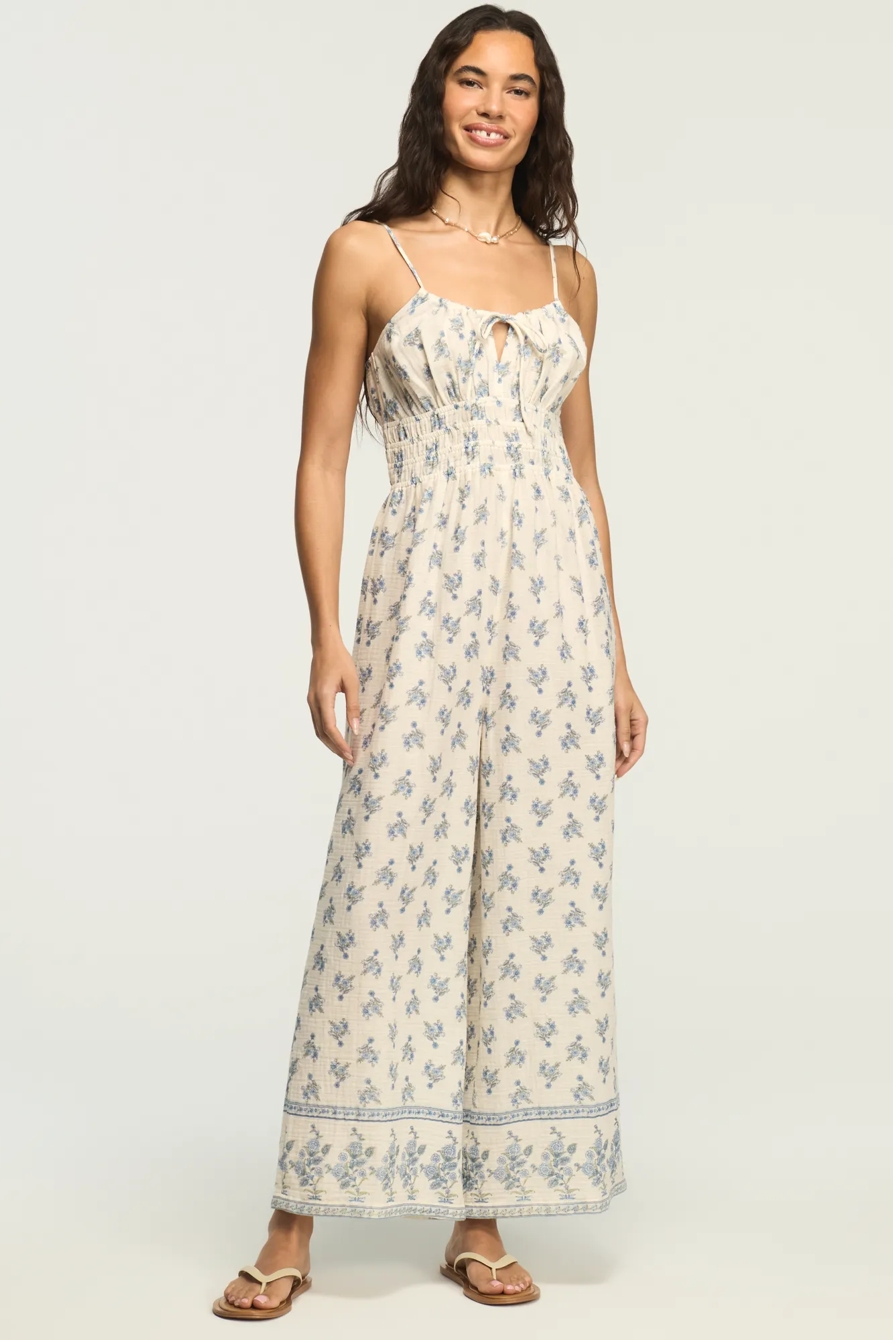 GAUZE SMOCKED WAIST JUMPSUIT — CREAM MULTI — image 1