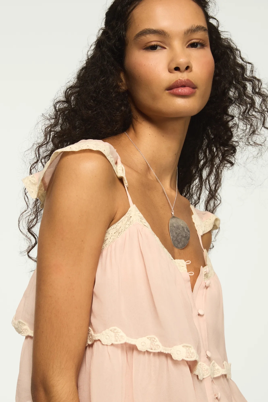 LACE TRIMMED FLUTTER TANK — SILVER PEONY — image 2