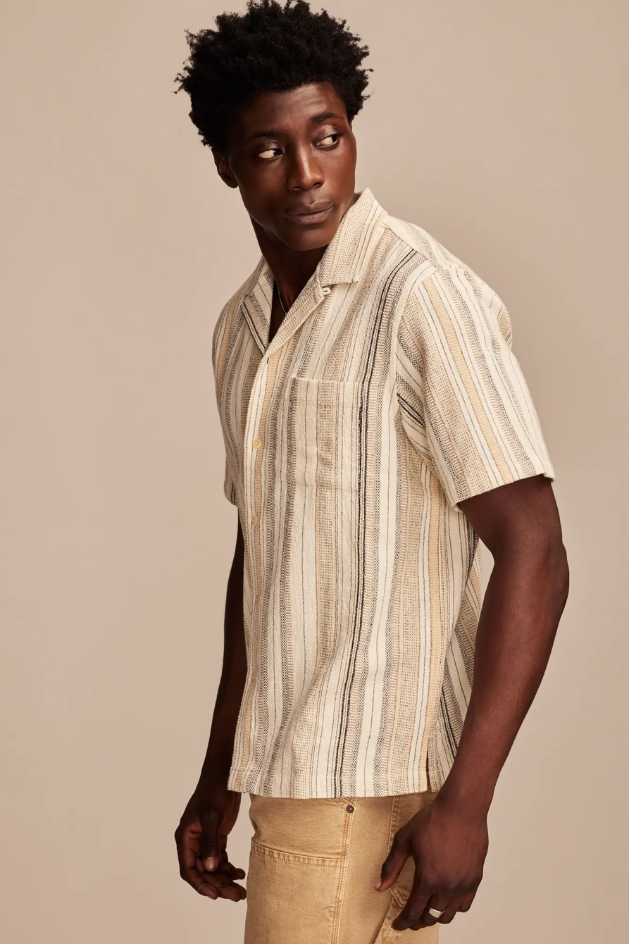 STRIPE SHORT SLEEVE CAMP COLLAR SHIRT — CREAM MULTI — image 3