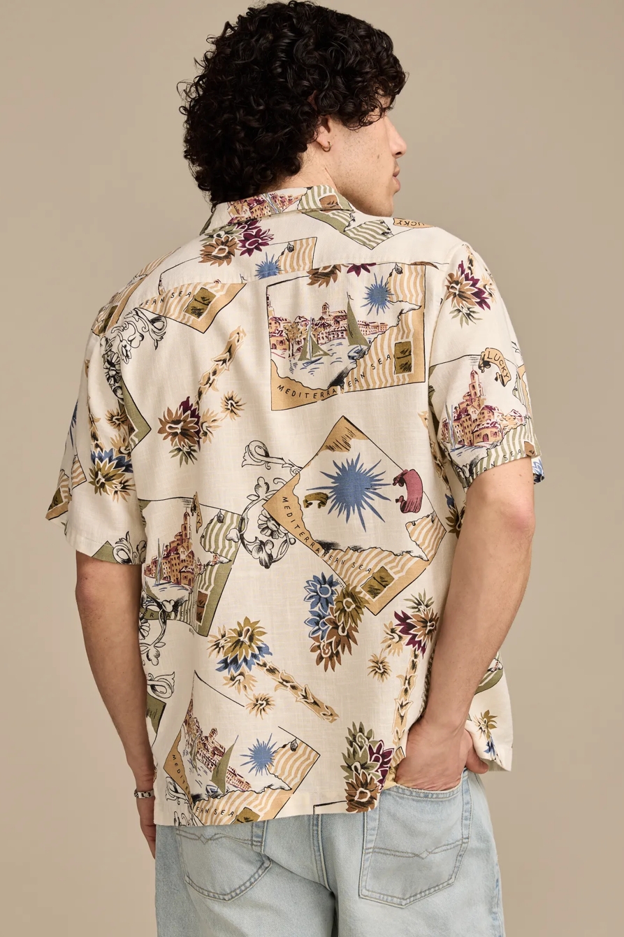 POSTCARD PRINT CAMP COLLAR SHORT SLEEVE SHIRT — CREAM MULTI — image 3