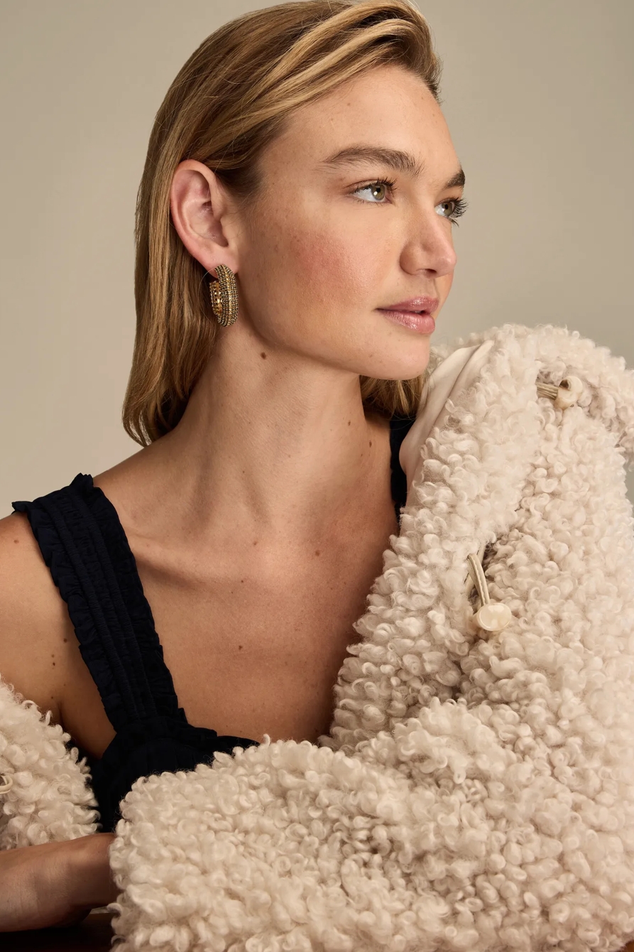 Wide Grey Crystal Hoop Earrings — GOLD — image 1