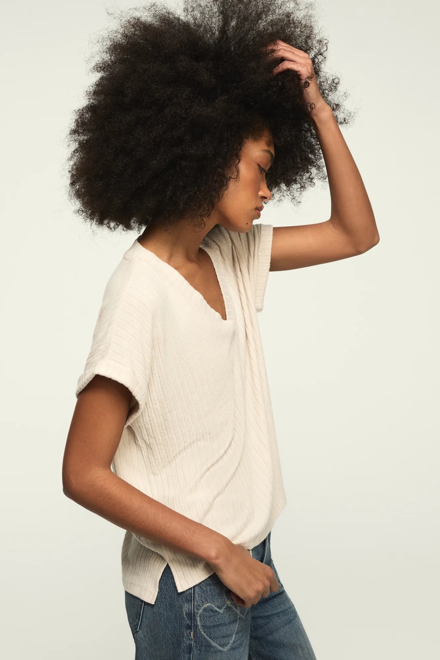 CLOUD DOLMAN V-NECK TEE — STRAW HEATHER — image 4