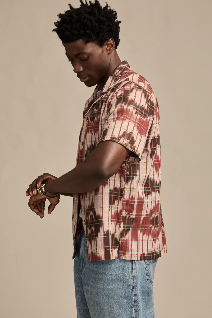 IKAT CAMP COLLAR SHORT SLEEVE SHIRT — BROWN MULTI — image 4