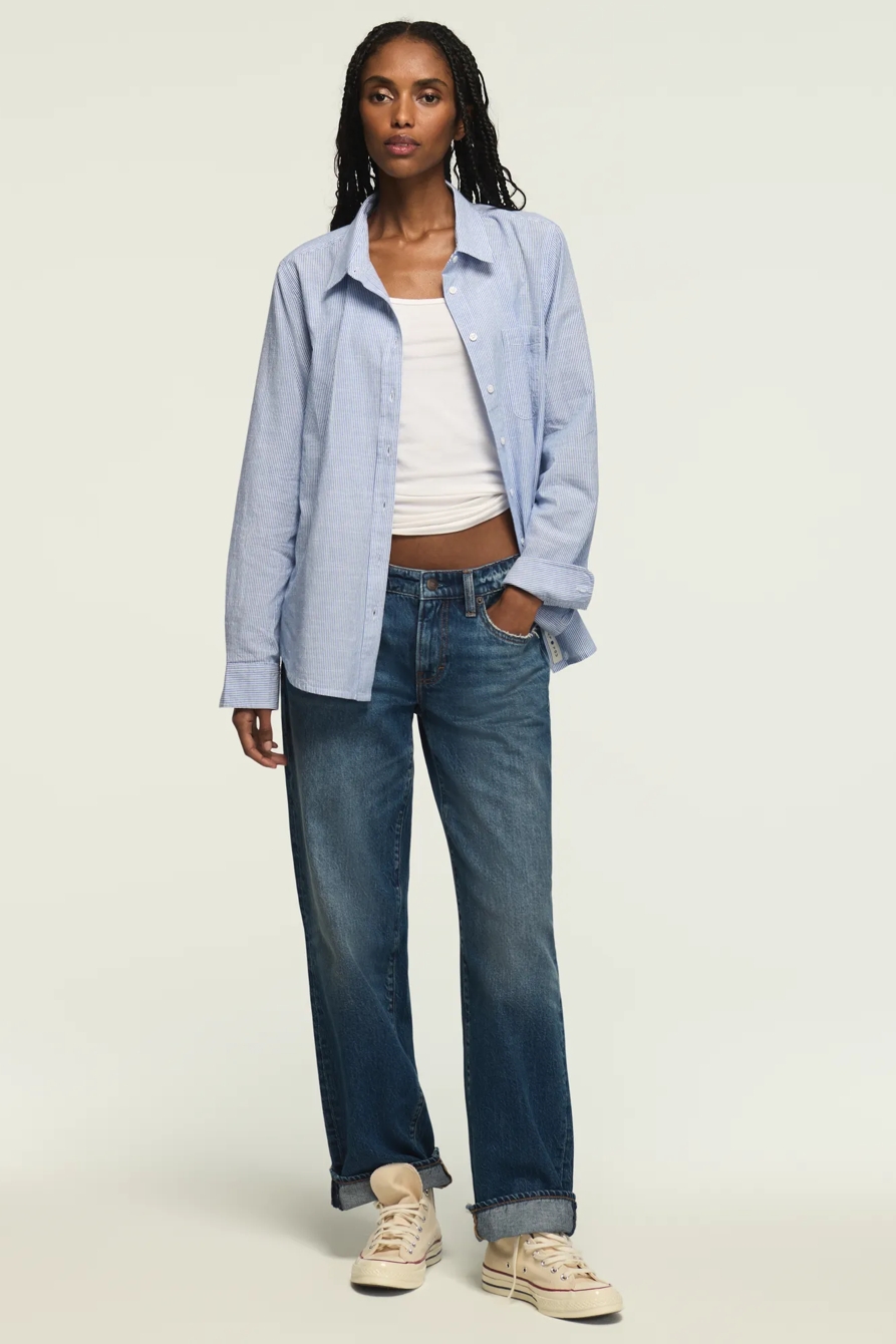 THE BOYFRIEND BUTTON-DOWN SHIRT — BLUE STRIPE — image 2