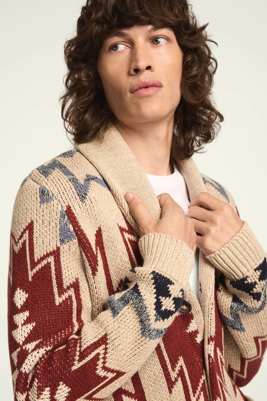SOUTHWESTERN SHAWL COLLAR SWEATER — Plaza Taupe — image 4