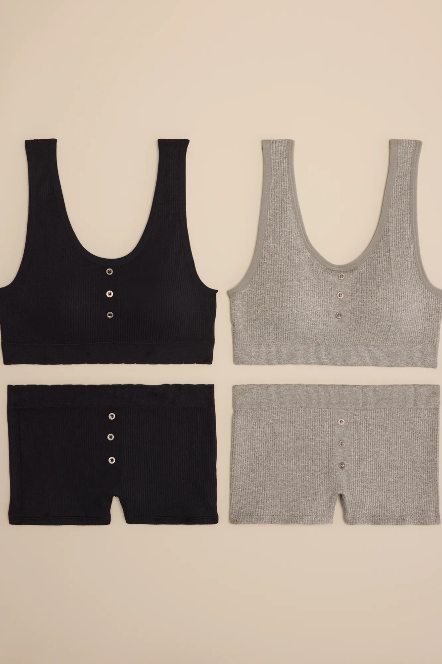 4 PACK RIBBED BRA & BOYSHORT SET — BLACK — image 1