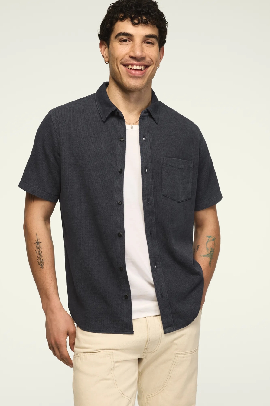 TEXTURED BUTTON THRU KNIT SHIRT — JET BLACK — image 1