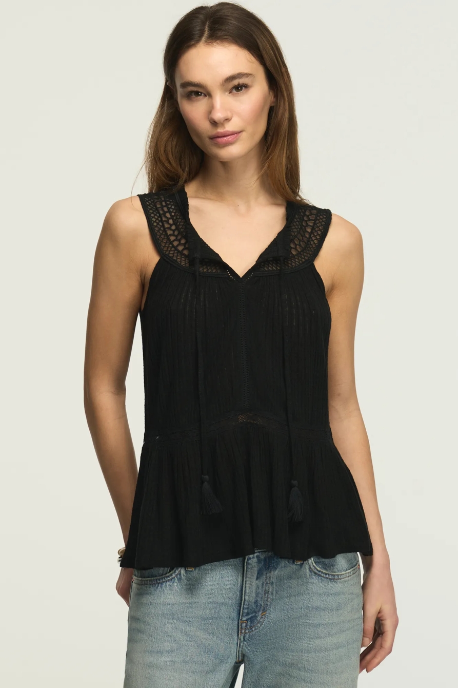 PEPLUM LACE TRIMMED TANK — CAVIAR — image 1