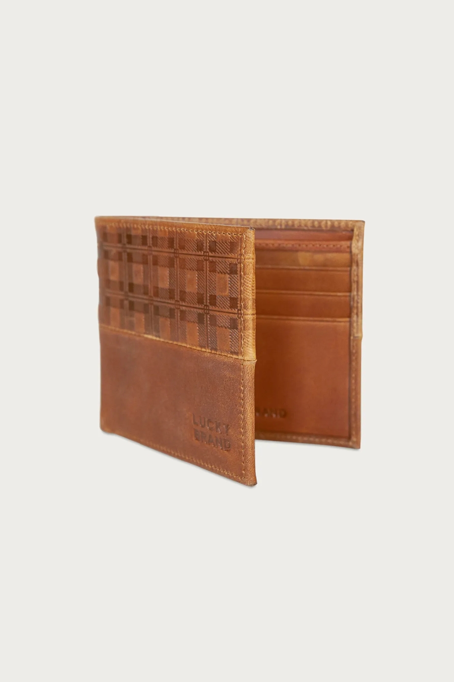 PLAID EMBOSSED LEATHER BIFOLD WALLET — DARK BROWN — image 7