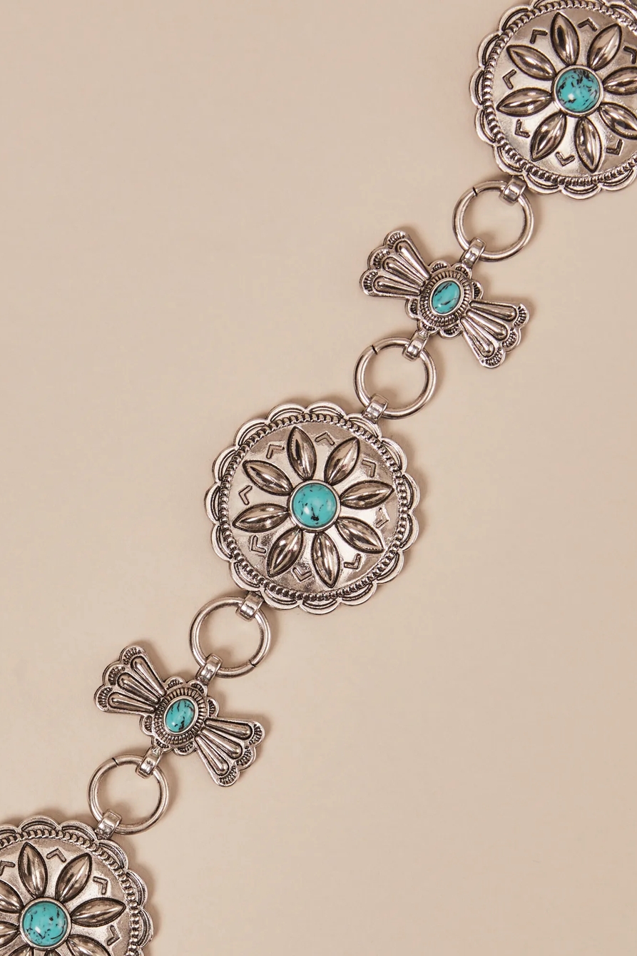 METAL TURQUOISE CHAIN BELT — SILVER — image 1