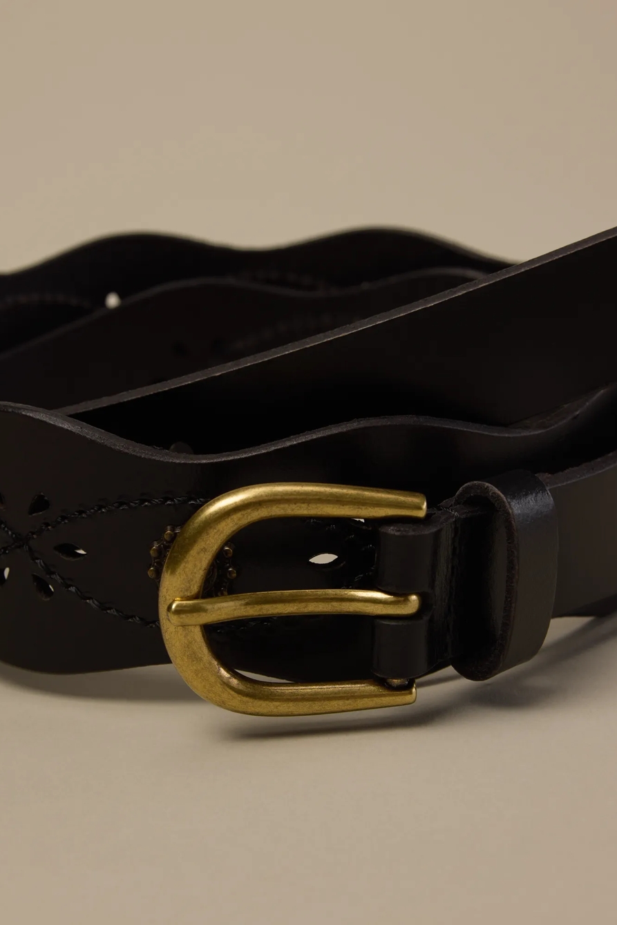 SCALLOPED LEATHER BELT — BLACK — image 3