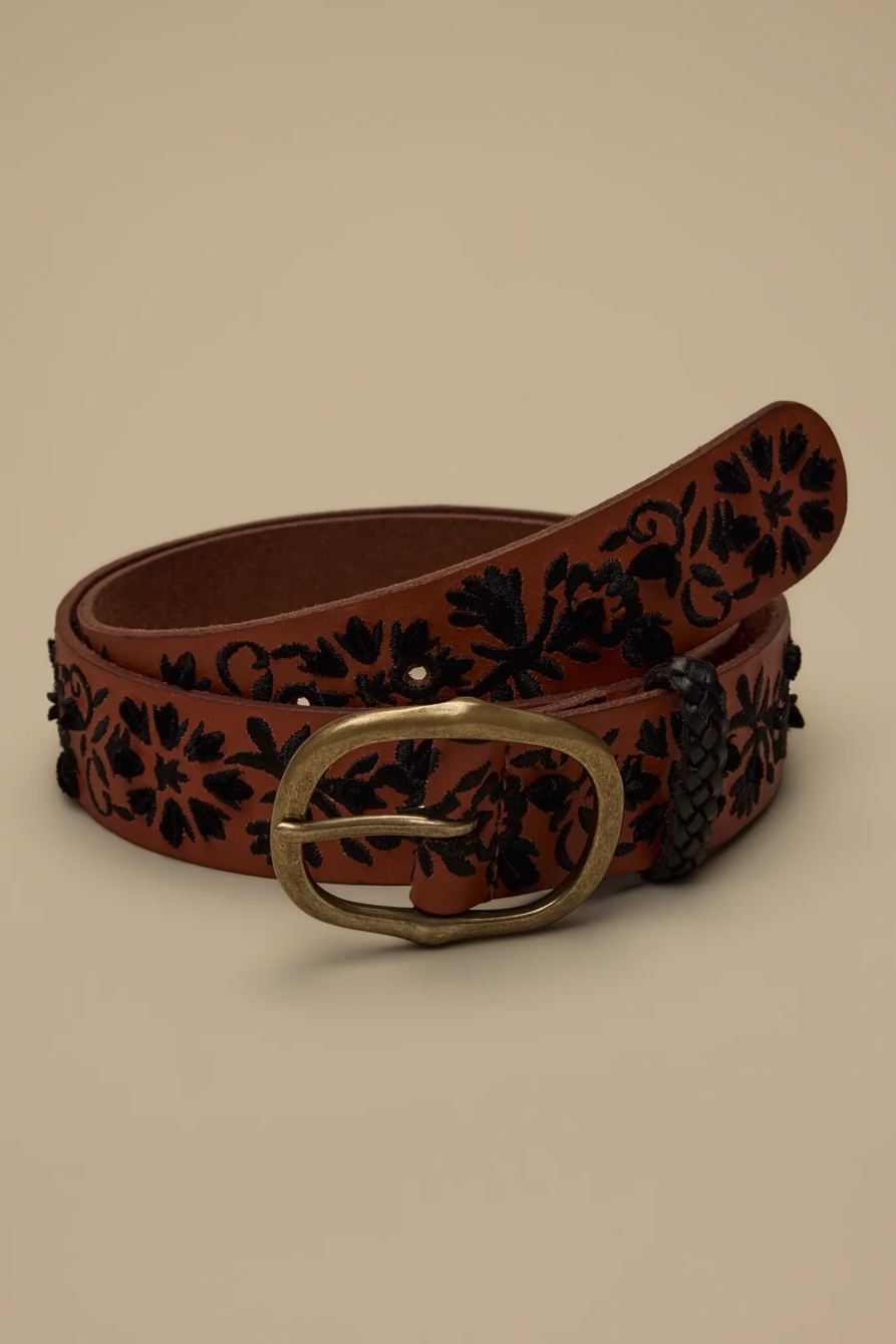 BLACK EMBROIDERED BELT — BROWN — image 1