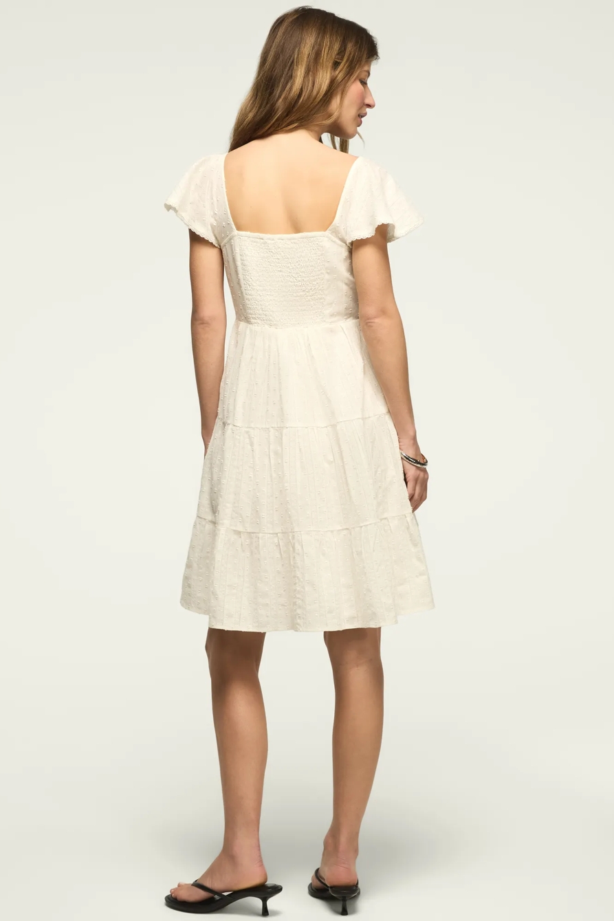 LACE YOKE TIERED MINI DRESS — WHISPER WHITE — image 3