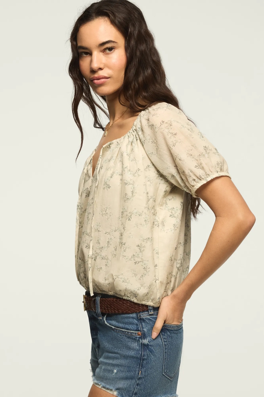SHORT SLEEVE BUBBLE TOP — Green Floral — image 4