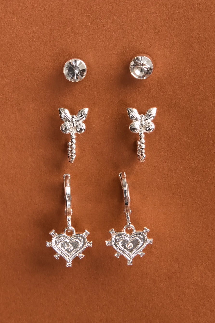 WHIMSICAL HOOP AND STUD SET — SILVER — image 1